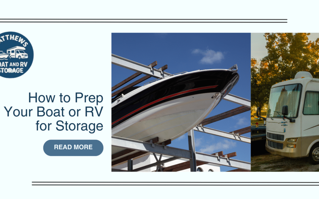 Two pictures of a parked boat and RV, along with the blog title and a ‘Read More’ button.